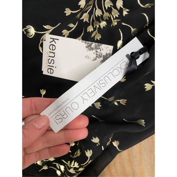 KENSIE (Saks Fifth) NWT Floral Metallic Gold Drop Waist Dress Black Sz 2, MP $98 - Picture 4 of 12